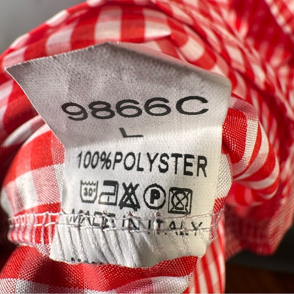 Italia Moda Gingham Ruffle Off Shoulder Dress Red White Size L - Picture 9 of 10